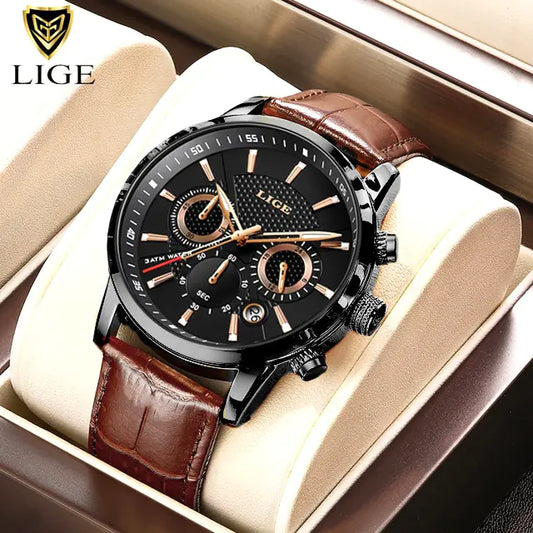Mens Watches LIGE design leather watch
