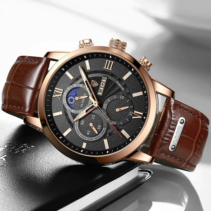 Mens Watches LIGE design leather watch