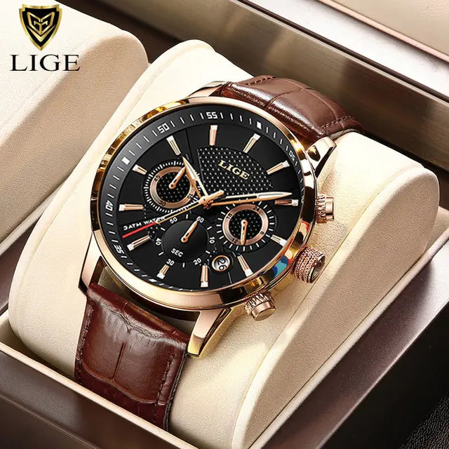 Mens Watches LIGE design leather watch