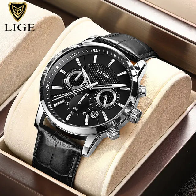 Mens Watches LIGE design leather watch