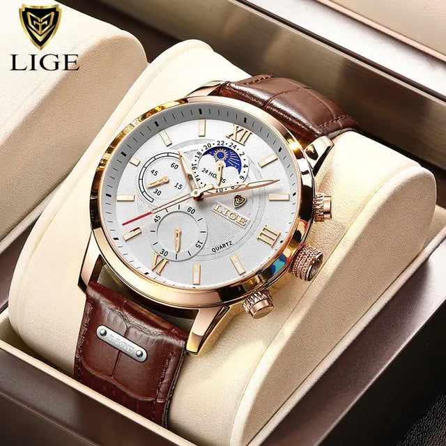 Mens Watches LIGE design leather watch