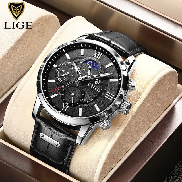 Mens Watches LIGE design leather watch
