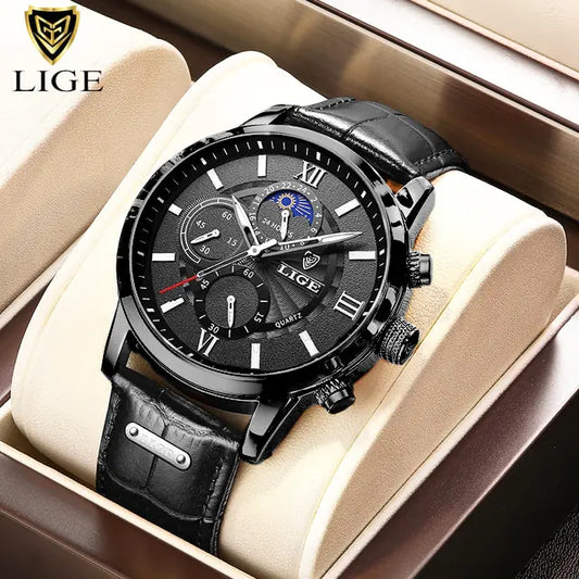 Mens Watches LIGE design leather watch