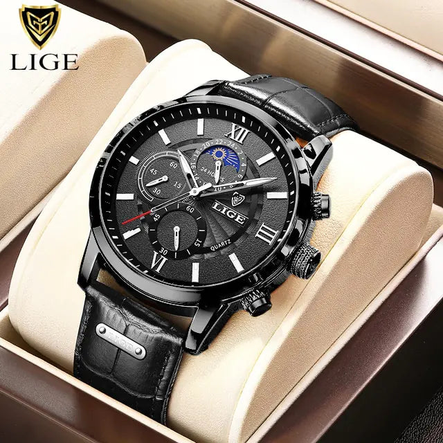 Mens Watches LIGE design leather watch
