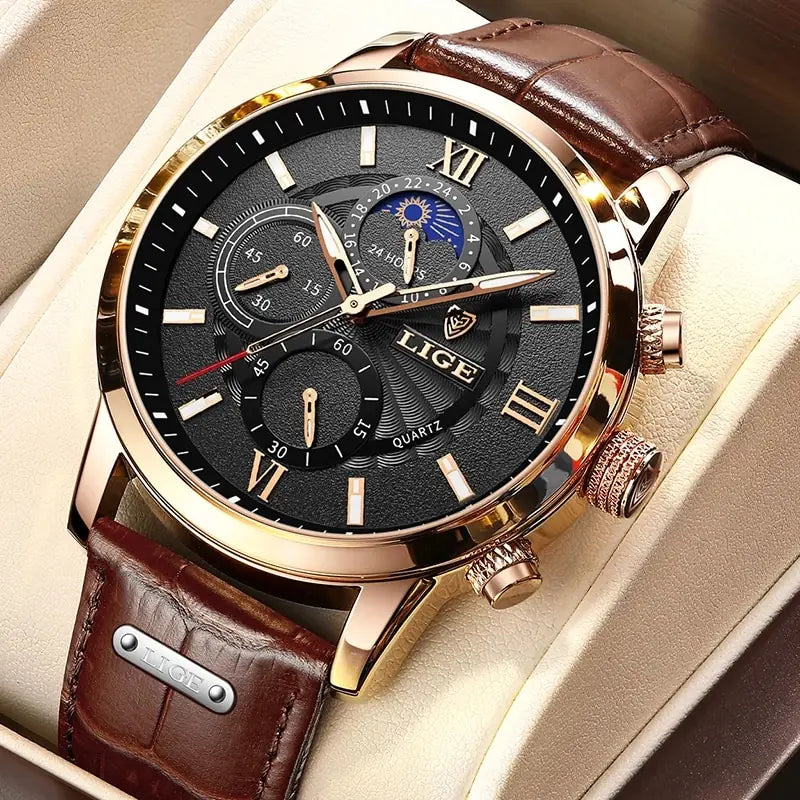 Mens Watches LIGE design leather watch