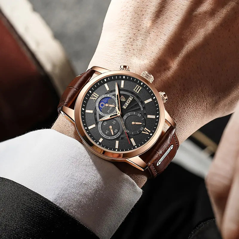 Mens Watches LIGE design leather watch