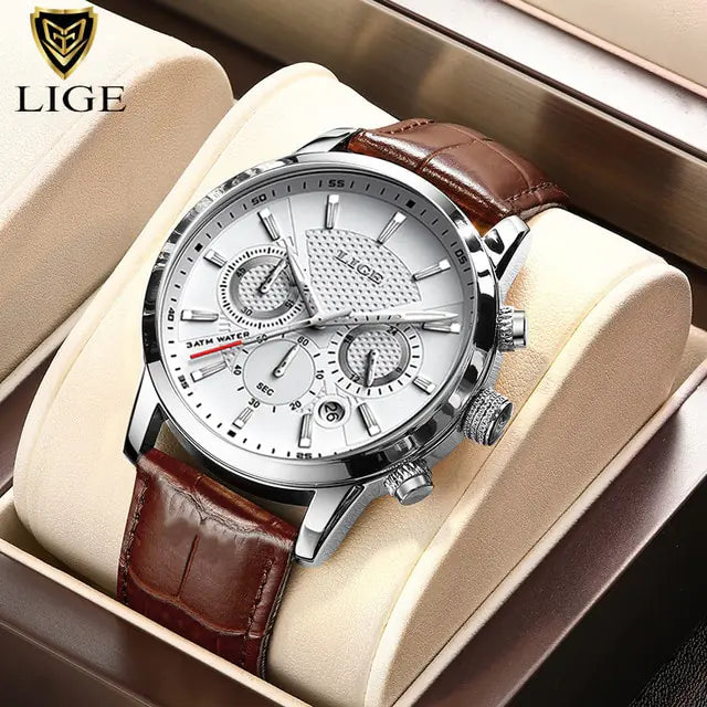 Mens Watches LIGE design leather watch