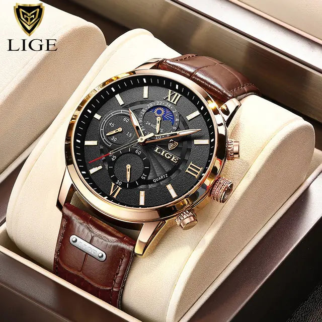 Mens Watches LIGE design leather watch