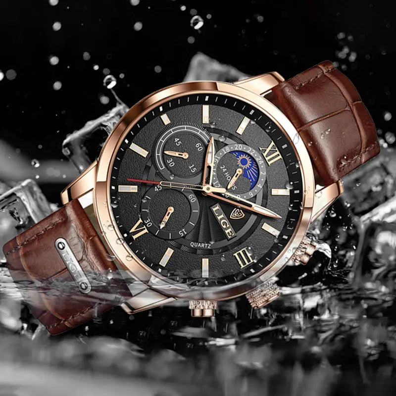 Mens Watches LIGE design leather watch