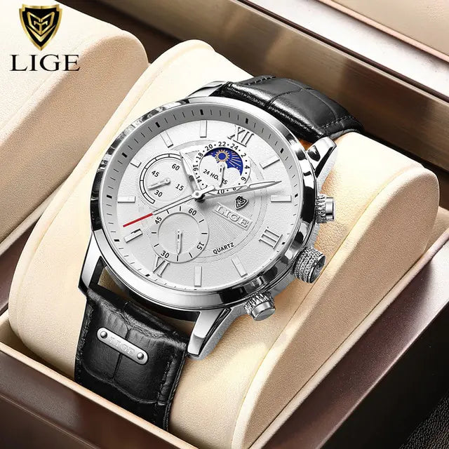 Mens Watches LIGE design leather watch