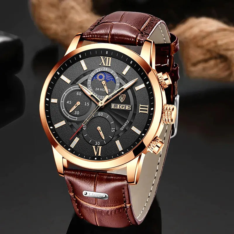 Mens Watches LIGE design leather watch